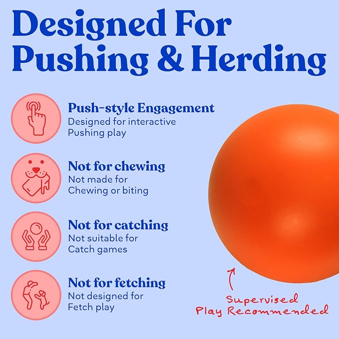 Doggie Dooley Virtually Indestructible Dog Ball - 8 Inch Hard Plastic Interactive Dog Toy for Large Breeds Over 35+ lbs - Built for Herding & Push Play - Floats in Water, Made in USA - Orange