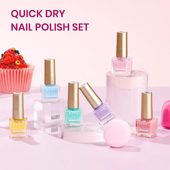 Pastel Nail Polish Set Non Gel, Quick Dry Macaron Nail Polish Spring Summer Candy Sweet Easter Color Air Fast Drying Fingernail Lacquer Manicure DIY Salon