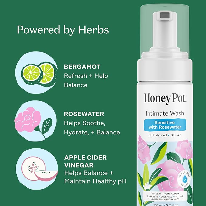 Honey Pot - Feminine Wash & Wipes - Sensitive w/Rosewater Bundle - Herbal Infused - Sensitive Skin Types - pH Balanced Plant Based Hygiene Products