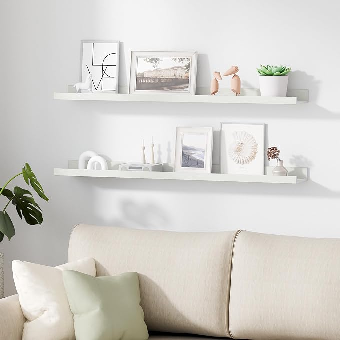 upsimples Floating Shelves for Wall Decor and Storage, White, 6Pcs 35.5'' | Wall Mounted Wood Shelves for Living Room, Bedroom, Kitchen, Office, Nursery Room, Coffee Bar Display and Organize