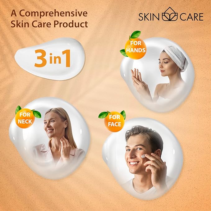 Skin Care Vitamin C 3-in-1 Moisturizer Face Cream, Neck and Hands - Treatment for Crepey Texture, Wrinkles and Sagging - Daily Lotion for All Skin Types - 16.9 fl. oz.