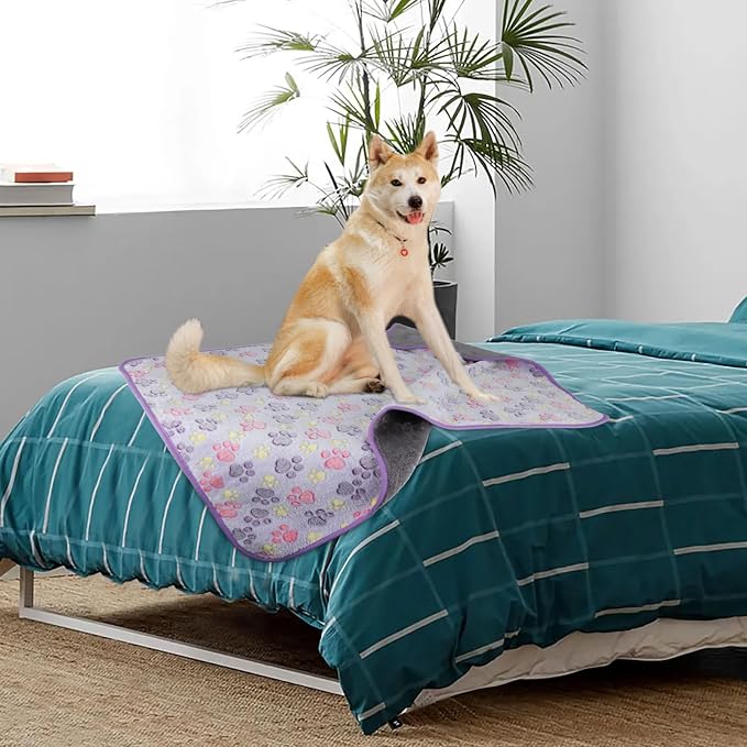 YUEPET Waterproof Dog Blankets, 6 Pack Washable Reversible Throw 40 x 30 in | Six-Color Paw Print Set, Soft Fleece Puppy Blankets, Heat-Reflective Mylar, Bed/Sofa/Car Use, Medium/Large Dogs