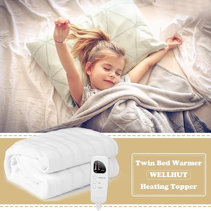 WELLHUT Heating Massage Table Warmer, 75x36in Heated Mattress Pad w/ 5 Heat Levels, 8 Timer Settings, UL Certified Electric Twin Bed Warmer, Spa Massage Bed Heating pad, Machine Washable