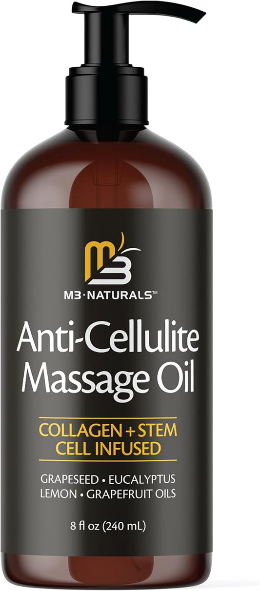Firming Body Massage Oil with Collagen & Stem Cell – Helps Smooth The Appearance of Cellulite & Improve Skin Texture – Refreshing Aromatherapy Body Oil for Legs & Full Body – 8 Fl Oz by M3 Naturals