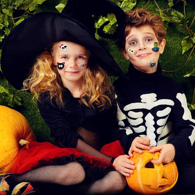 144 PCS Halloween Temporary Tattoos, Waterproof Pumpkin Tattoos Stickers for Kids Children Party Favors, 72 Patterns Multicolor