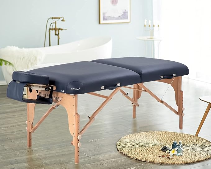 BestMassage Massage Bed Portable Massage Table 72" L*30" W*3.5" THK Lash Bed Height Adjustable 2 Folding PU Leather Spa Table with Oxford Bag for Spa Footmassage Facial CareSpa Tattoo