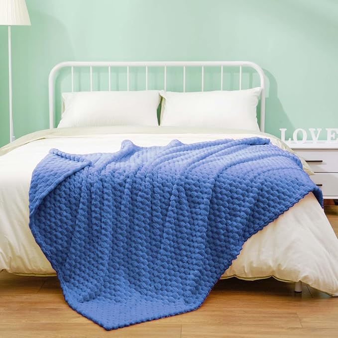 Excervent Hexagon Jacquard Throw Blanket for Bed, 50x70 Inches, Blue | Decorative Fuzzy Flannel Fleece Throw Blanket for Sofa Bed Couch, Super Soft Cozy, Suitable for All Seasons