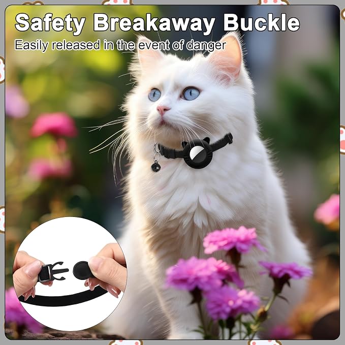 2 Pack Airtag Cat Collar Breakaway Safety Bell Nylon Adjustable