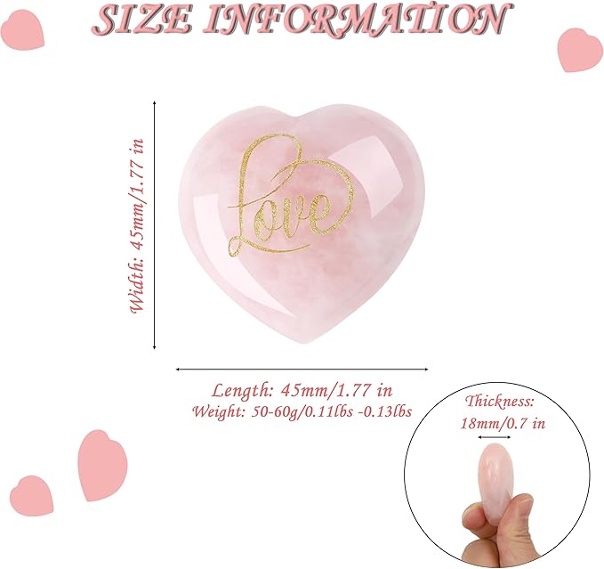 ZHIYUXI 45mm Rose Quartz Crystals Hearts Stone Rose Quartz Engraved Love Heart Shaped Rocks Gem Stones Gifts Pink Gifts for Women Gems Reiki Valentines Day Gifts for Him Valentines Day Decorations
