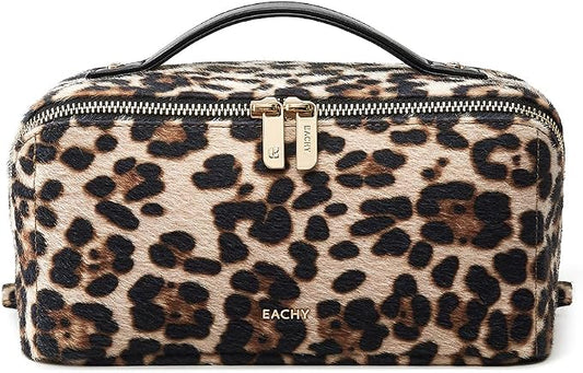 EACHY Travel Makeup Bag, Large Capacity Cosmetic Bag for Women, Waterproof PU Leather, Flat Open Portable Toiletry Bag for Skincare, Brushes & Travel Essentials