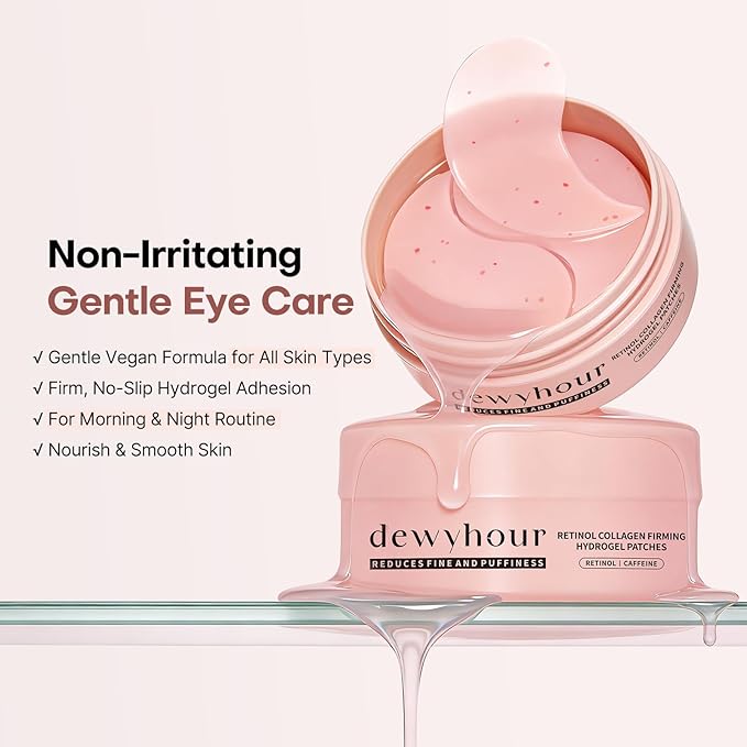 dewyhour Retinol Collagen Firming Hydrogel Patches - Under Eye Patches for Puffy Eyes & Dark Circles, Moisturizing Eye Mask with Caffeine & Hyaluronic Acid, Gentle Korean Skincare