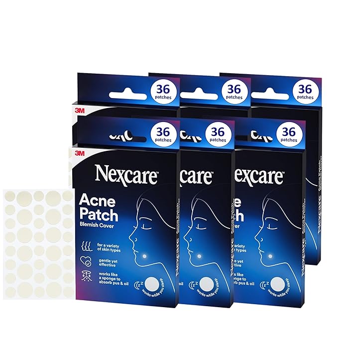 Nexcare Acne Absorbing Covers, Hydrocolloid Pimple Patch, 216 Acne Covers (Bulk 6-Pack) – Large Supply Invisible Acne Patches for All Skin Types