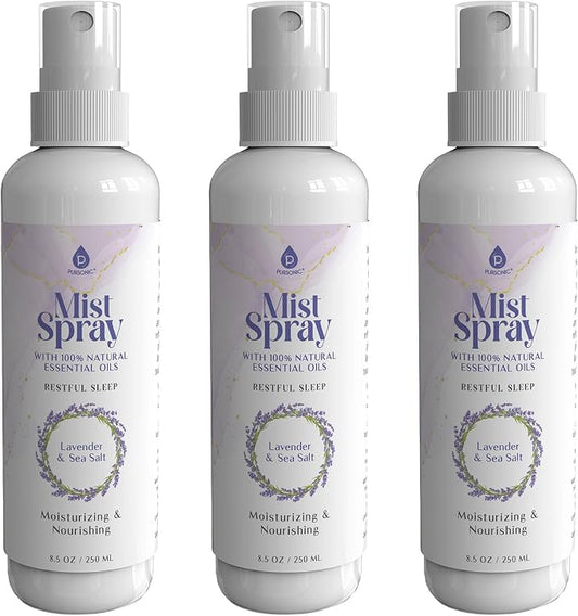 Lavender & Sea Salt Mist Body Spray – Multi-Use Aromatherapy with Essential Oils for Skin, Pillow Spray for Sleeping, Linen & Room Freshener, Hydrating Body Mist, 8.5 oz (Pack of 3)