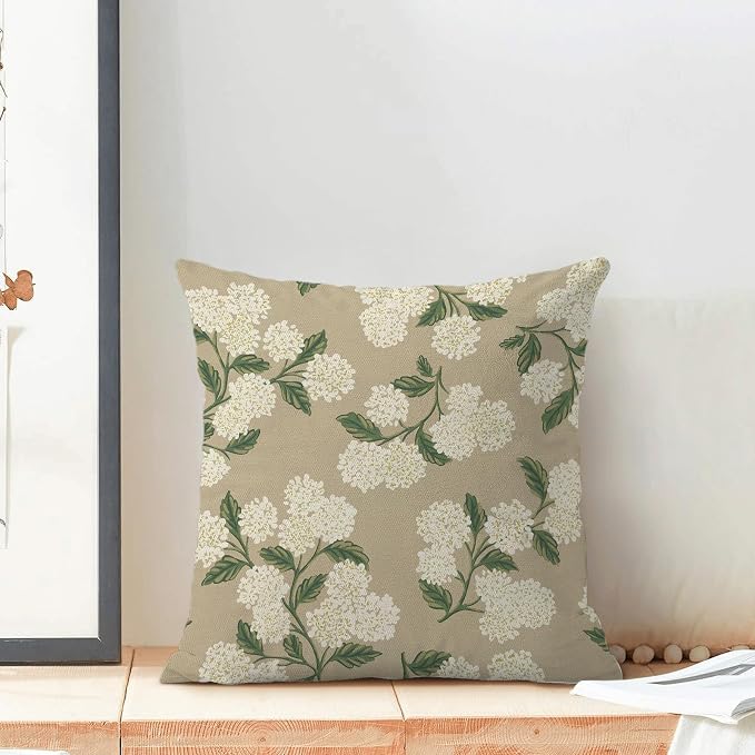 AEIOAE Spring Pillow Covers 24x24 Inch Set of 2, Beige Green Hydrangea Flower Throw Pillows Case,Floral Summer Outdoor Seasonal Decorative Farmhouse Decor Cushion Covers for Home Sofa Bed Couch