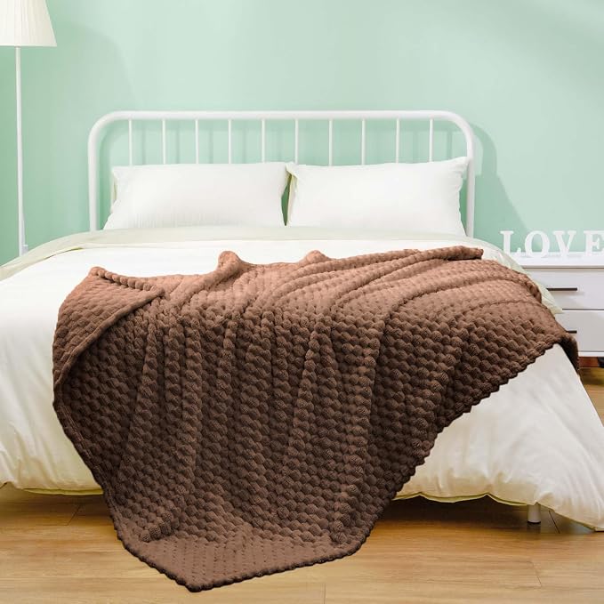 Excervent Hexagon Jacquard Throw Blanket for Bed, 50x70 Inches, Mocha | Decorative Fuzzy Flannel Fleece Throw Blanket for Sofa Bed Couch, Super Soft Cozy, Suitable for All Seasons