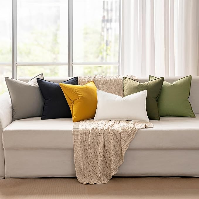 MIULEE Euro Shams Decorative Linen Pillow Covers 24x24 Inch Navy Blue | Pack of 2, Boho Farmhouse Modern Soft Accent Throw Pillows, Neutral Cushion Covers, Home Decor for Bed Sofa Couch Living Room
