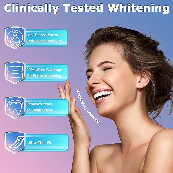 HanrayCare Premium Teeth Whitening Strips, Ultra-Thin, No Residue, Non-Slip, Enamel-Safe, Dentist Formulated for Professional Whitening at Home, 30-Min Fast Results, Deep Stains Removal Efficiently