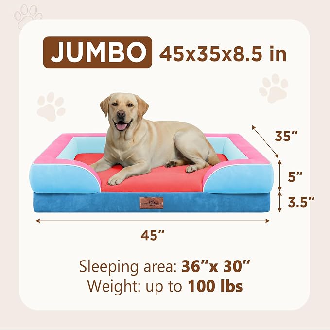 Comfort Expression Orthopedic Dog Bed for Extra Large Dogs with Bolster | Waterproof Dog Couch Bed with Washable Cover & Non-Slip Bottom, Supportive Egg Crate Foam XL Pet Bed, 45x35 Inch