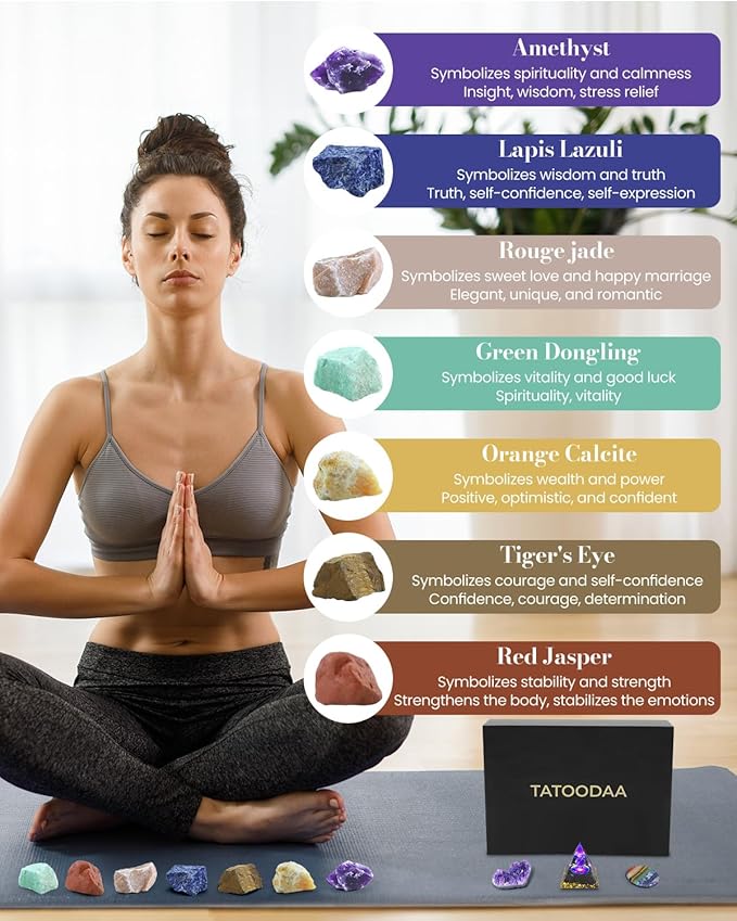 Chakras Crystals and Healing Stones Set with Worry Stones - 7 Chakra Stones, (2-2.5 in) Large Real Raw Crystals Positive Energy for Spiritual Meditation, Birthday Gifts for Women, Valentine's Day Gift
