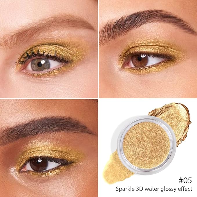 Honey Gold Shimmer Cream Eyeshadow – Metallic Gold Eye Shadow Pot, High Reflective Glitter Pearl Shade, Waterproof Long-Lasting Crease-Proof Single Eyeshadow for Festival, Holiday & Glam Eye Makeup 5