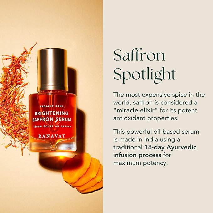 RANAVAT BOTANICS RANAVAT Radiant & Re-Energizing Skincare Duo - Brightening Saffron Serum & Kansa Wand Facial Massage Tool to Tone, Lift, & Improve Appearance of Dark Spots (2 Pieces)