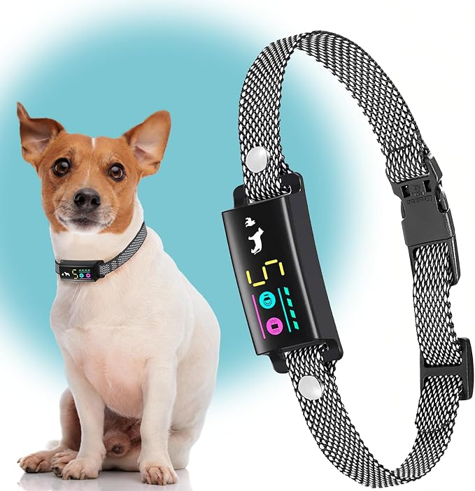 No Shock Bark Collar for Small Dogs 8-40 lbs - Beep & Vibration, Smart Screen, 5 Sensitivity, Anti-False Trigger, Magnetic Rechargeable, IP67 Waterproof, Black/Grey
