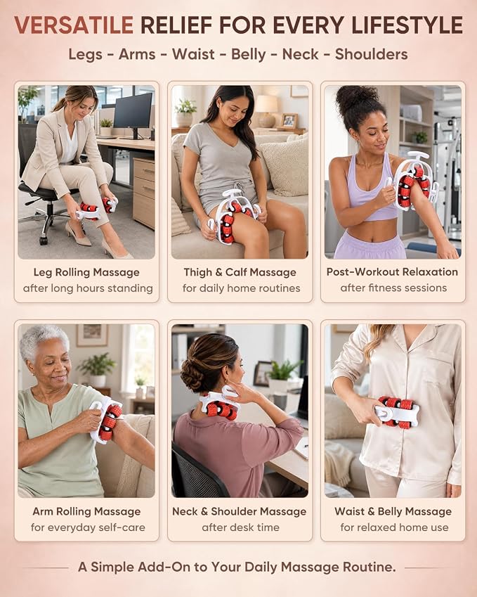 ONUEMP Leg Massager Lymphatic Drainage Cellulite Massage Tool Fascia Roller | Detachable & Double-Row Muscle Roller for Leg, Calf, Arm, Neck - Anti Celulitis, Body Sculpting, Deep Tissue, Daily Self-Care