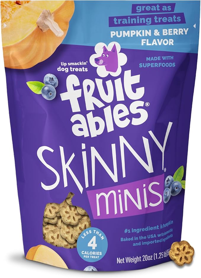 Fruitables Skinny Minis Soft & Chewy Dog Training Treats, Low Calorie Pumpkin & Berry Recipe, Bite-Sized Rewards for Puppies & Adult Dogs, No Wheat Corn or Soy, Made in USA, 20 oz