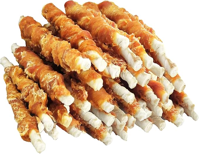 MON2SUN Dog Treats, 5 Inch Chicken Wrapped Rawhide Sticks, 14.11 oz | Long-lasting Chew Engagement, Dental-friendly Chewing Support, Sized for Puppies and Small Dogs