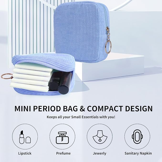Sanitary Napkin Storage Bag, Preppy Corduroy Period Bag for School Teen Girls, Cute Portable Period Pouch with Zipper, Sanitary Pads Bag Tampons Holder for Purse, First Period for Women Ladies