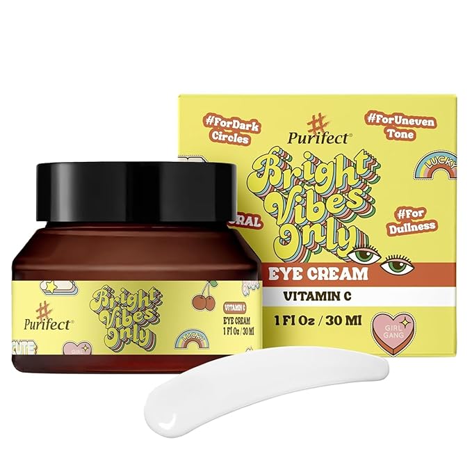 Purifect Bright Vibes Only Brightening Under Eye Cream for Dark Circles - Support for Puffy Eyes, Fine Lines & Sensitive Skin, Features Vitamin C & Rose Water, Use Day or Night - 1 fl oz