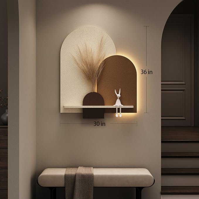3D Textured LED Arched Modern Wall Art Decor for Living Room, 30x36 Inch | Sandstone Texture, with Remote control, Brown And Beige, Backlit Lighted, Artwork for walls, for Hallway, Dining room