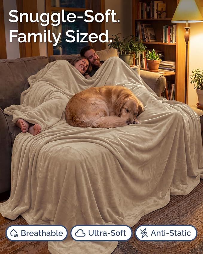 Ultra Soft Fleece Blanket Oversized King Size - Flannel Fleece Luxury Blanket - Lightweight for Couch Bed Chair - Thick, Warm and Breathable - All Season Cozy, Oxford Tan