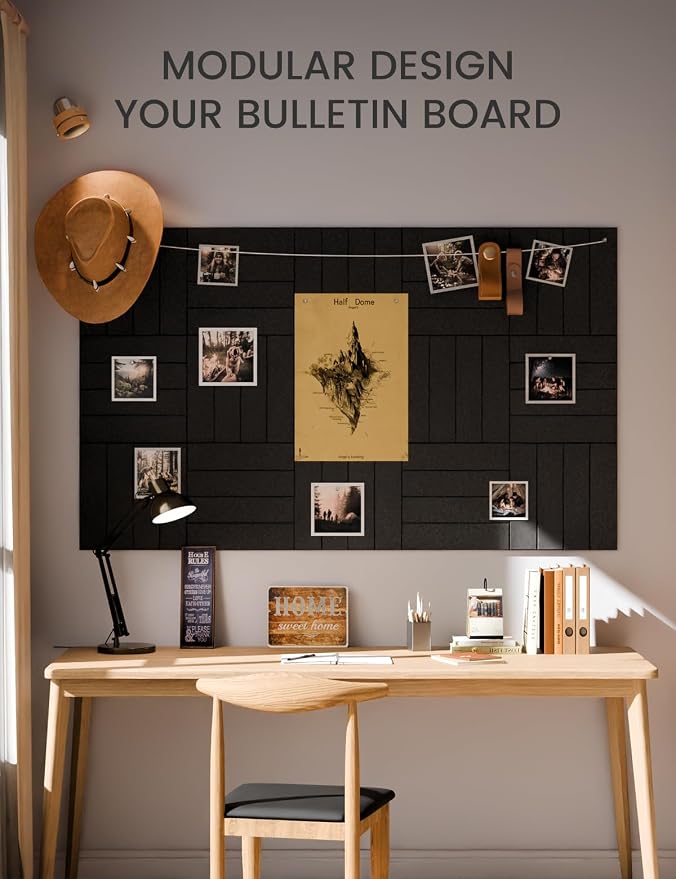 Fluxynara 36" x 24" Large Felt Bulletin Board, Black | 6 Pack Cork Board Alternative with 30 Safe Adhesive Tabs, Pin Boards for Wall Decor, Home, Office, Classroom,Dorm