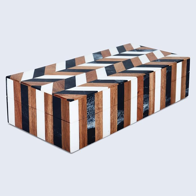 Handicrafts Home Decorative Storage Box with Lid Wooden Coffee Table Storage Box Decor Box for Living Room Styling – Natural Wood Resin Inlay Marquet Cosmo Collection- 10x4.5x2.5