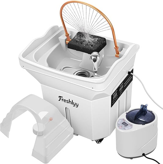 Freshlyy Relaxation Head Spa Equipment with 60L Water Tank, Steam,Warm Steam and Hair Wash Sink for Scalp Care (White)