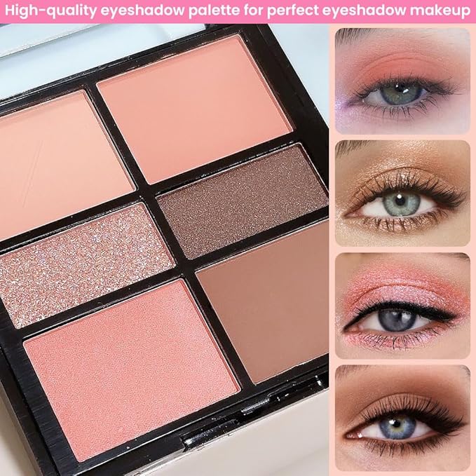 6-Color Nude Champange Brown Matte & Shimmer Eyeshadow Palette with Mirror – Highly Pigmented, Long-Lasting Eye Makeup for Artists & Creative Looks (02#)