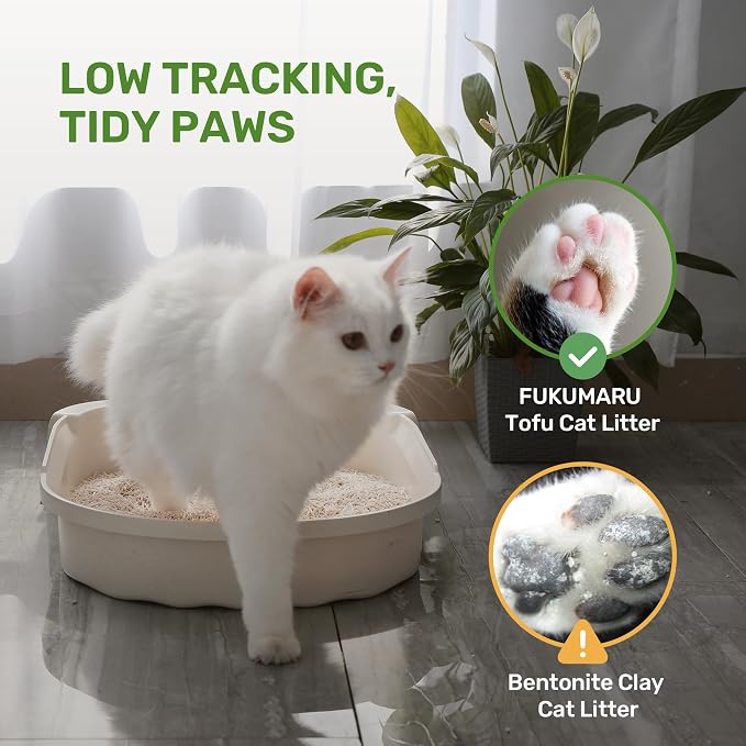 FUKUMARU Tofu Cat Litter, Soybean Fiber & Corn Starch Pellets, 32lb | White Pellets for Easy Spotting, Plant-Based Ingredients, Odor Control, Low Dust, Fast Clumping