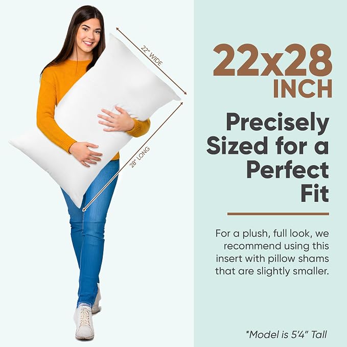 Pillowflex Synthetic Down Pillow Insert 22x28 in - Karate Chop Pillow | Oversized Standard Sham Form, Plush Polyester Cotton Blend, Cloud-Like Comfort, Clump-Resistant Fill, Smooth Elegant Finish