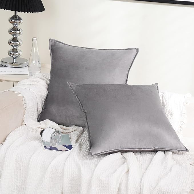 JIAHANNHA Velvet Grey Throw Pillow Covers 22”x22”Pack of 2 Soft Decorative | Square Cushion Covers for Couch Sofa Bed Livingroom Car Home Decor,55x55Cm