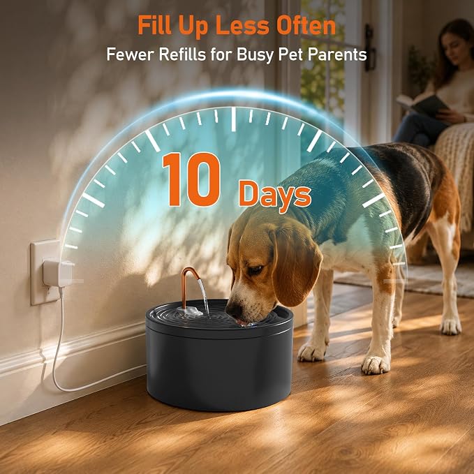 MISFANS Ceramic Dog Water Fountain, All-Ceramic Body, Pure Copper Spout | 4L/135oz Capacity, Under 20dB Pump, Dual Filtration, 3 Filters and 3 Sponges, Two Flow Modes, Small and Medium Dogs, Black