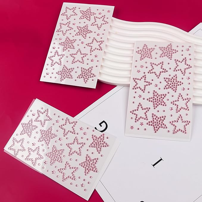 3Sheets Star Gem Stickers Jewels for Crafts, Face Makeup - Self Adhesive Rhinestone Jewel Stickers, Stick on Gems Rhinestones for Crafts, Craft Supplies for Kids (13.Light Pink Star)