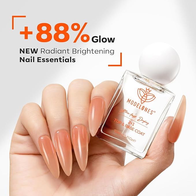 modelones Clear Nail Polish 3-in-1 Top Coat and Base Coat, Nail Strengthener, 15 Ml Quick Dry Long Lasting Shine Chip Fade Resistant Nails Protect Care Gifts for Women