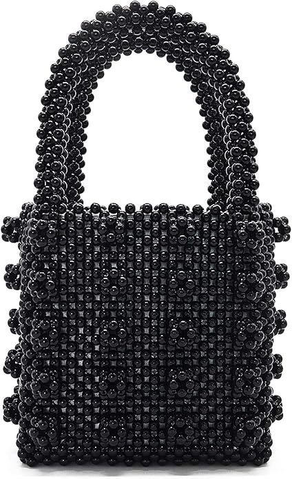 Miuco Womens Beaded Handbags Handmade Weave Crystal Pearl Tote Bags