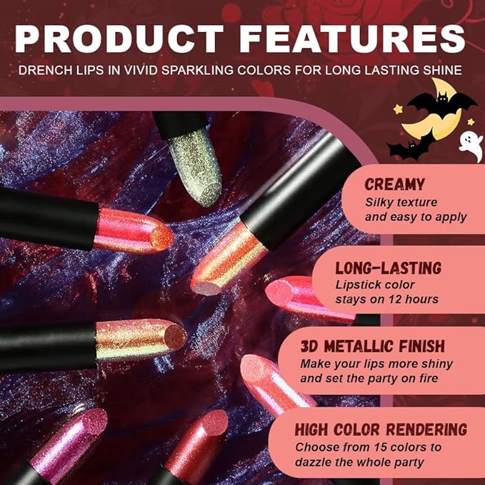 Red Metallic Lipstick for Women,Lightweight Non-Drying Shimmer Frosted Lipsticks,Glitter Lip Gloss Stain Long Lasting Waterproof No Smudge Proof No Transfer 12 Hour,Cruelty-Free Makeup