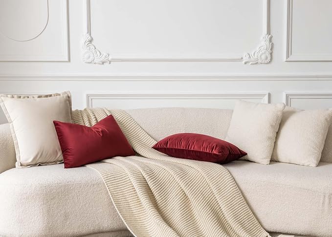 12x20 Lumbar Throw Pillow Covers Set of 2 for Couch Bed Sofa,Burgundy | Decorative Soft Velvet Cushion Covers with Invisible Zipper for Living Room Bedroom Home Decor Christmas