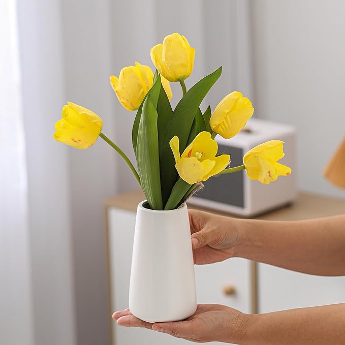 Simple Boho Ceramic Flower Vase for Home Decor (Bright White,Small) | 6'' Modern Vase for Flower Plant Pampas Grass, Fit for Table Shelf Centerpieces, Living Room Kitchen Bedroom Wedding Gift