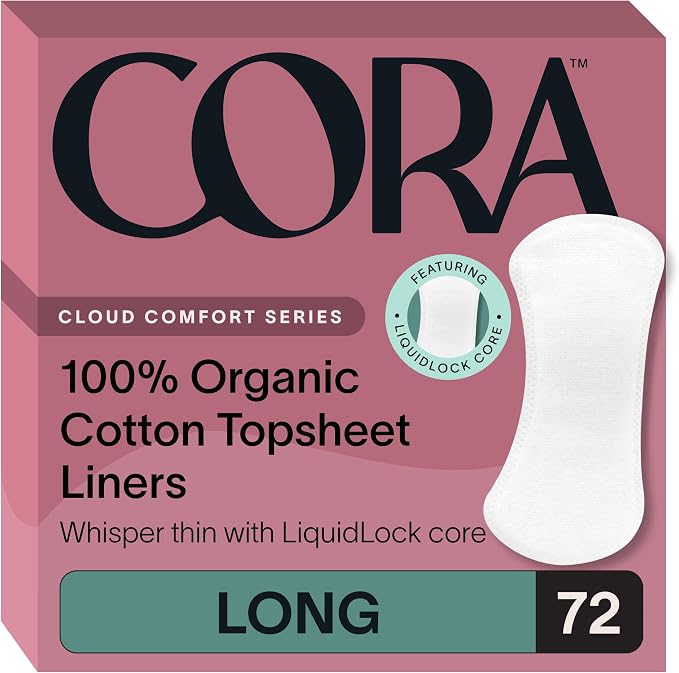 Cora 100% Organic Cotton Topsheet Period Liners (72 Long Period Liners)