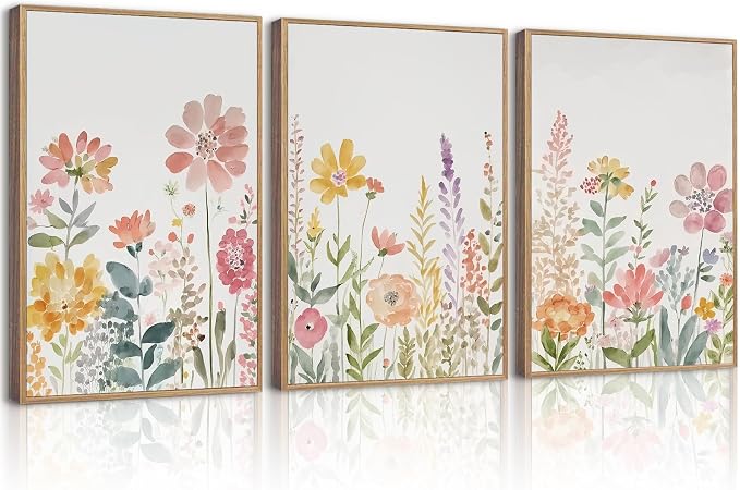 Watercolor Wildflower Wall Art Decor Colorful Flower Pictures Canvas Floral Botanical Wall Art Vintage Prints Poster Floral Painting Artwork for Living Room Bedroom 12x16 Inch Unframed Set of 3