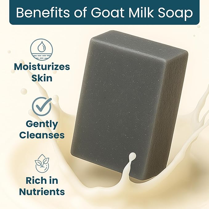 Activated Charcoal Soap Bar (3 Pack) - Goat Milk Soap for Men, Women & Kids - Natural, Handmade w/Real Milk - Dry, Sensitive Skin, Hands/Body - Premium, Gentle, No Dyes - (Large, 5oz)